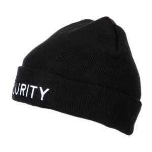Zwarte muts met witte tekst security van thinsulate