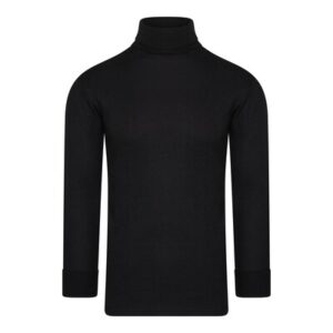 Zwarte heren colshirt met lange thermo mouw