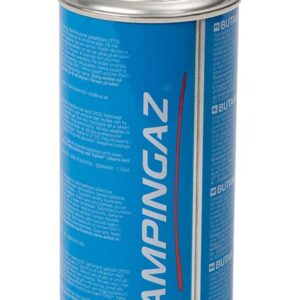 Blauwe cartouche 250gram te hergebruiken door de ventiel. van het merk campingaz.