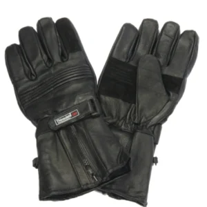 Zwarte motorhandschoenen met lederen kap