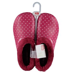 Rode gevoerde vrouwen klompen met witte stippen van het merk xq footwear